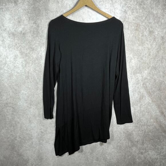 Eileen‎ Fisher Tunic Top Womens Size Large Black Long Sleeves Asymmetric Hem - Picture 4 of 9